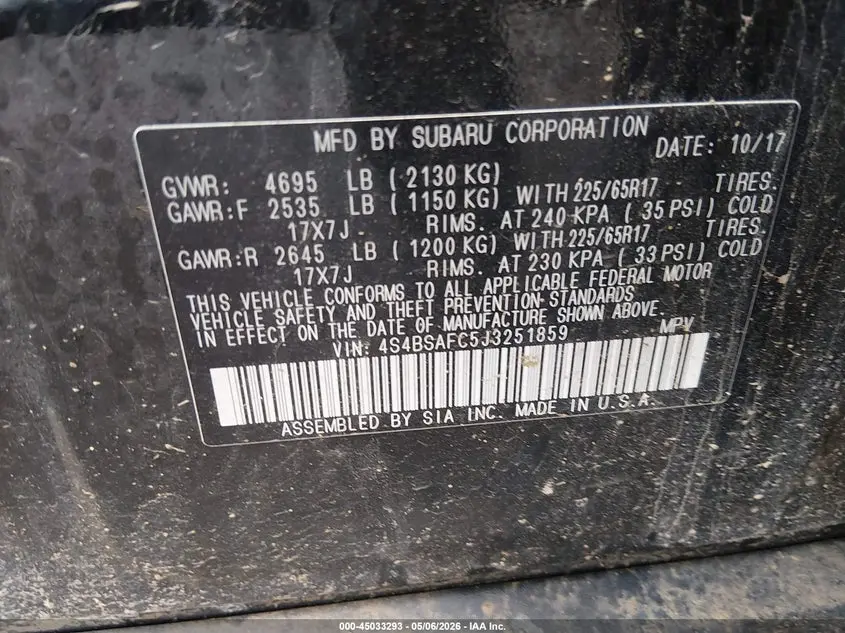 2018 SUBARU OUTBACK 2.5I PREMIUM