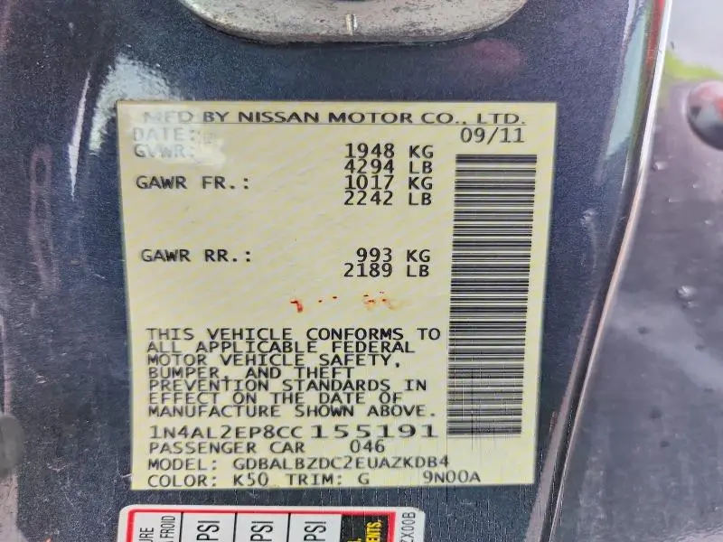 2012 NISSAN ALTIMA S  