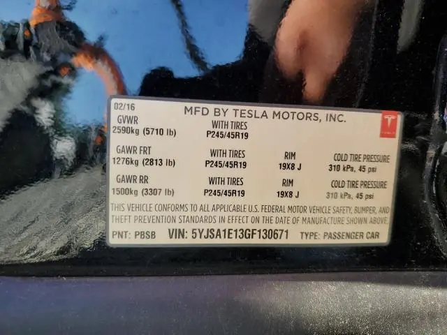 2016 TESLA MODEL S   