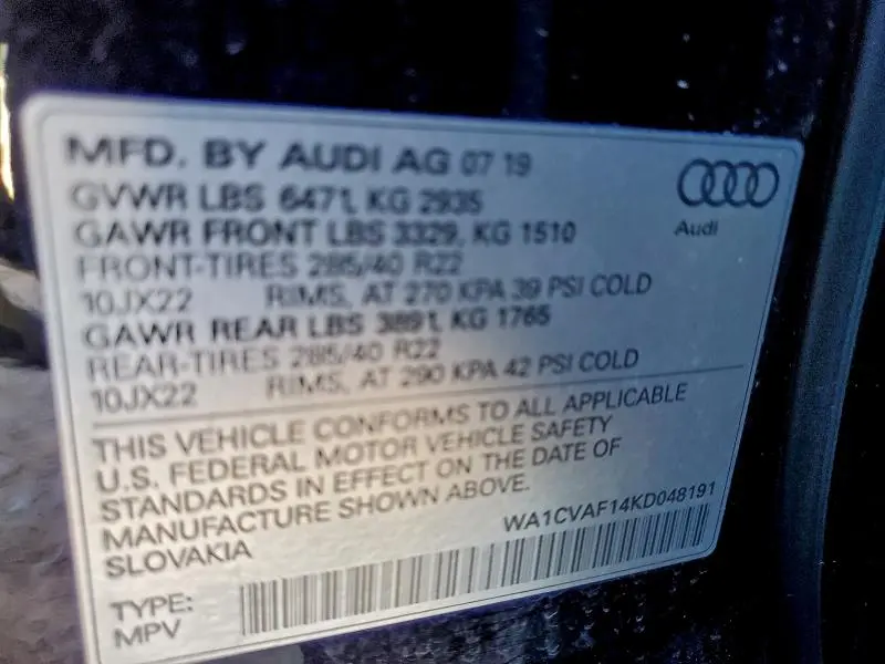 2019 AUDI Q8 PRESTIGE  