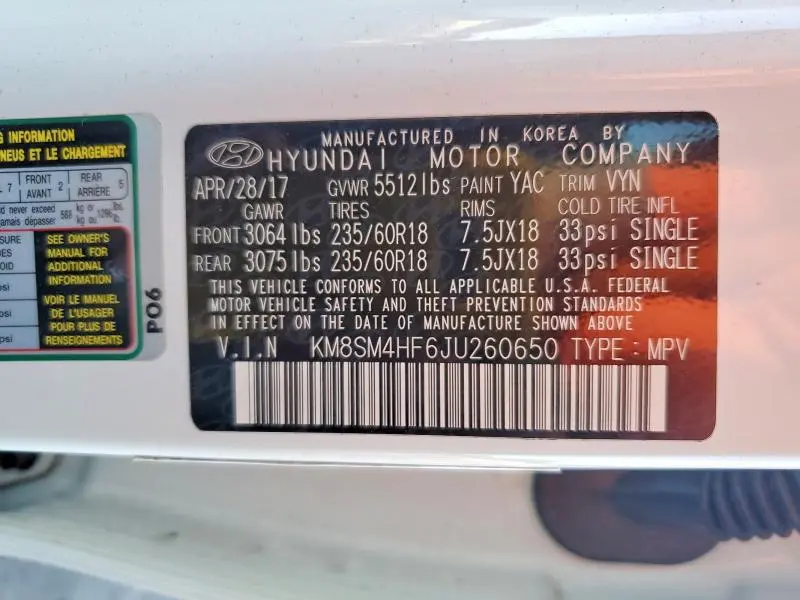 2018 HYUNDAI SANTA FE SE  