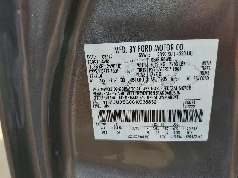 2012 FORD ESCAPE LIMITED  