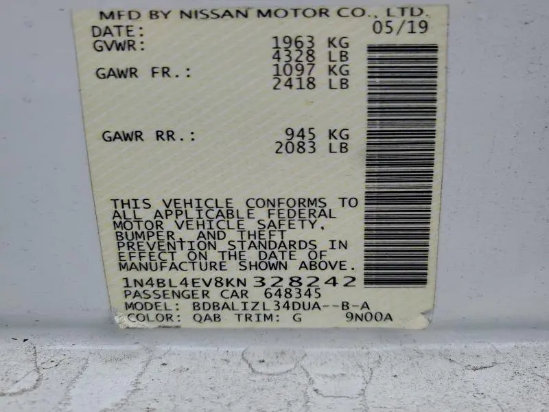 2019 NISSAN ALTIMA SL  