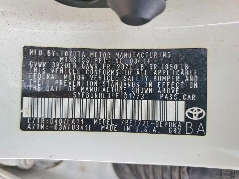 2015 TOYOTA COROLLA L  