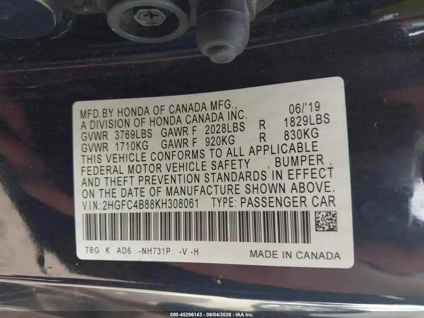 2019 HONDA CIVIC SPORT