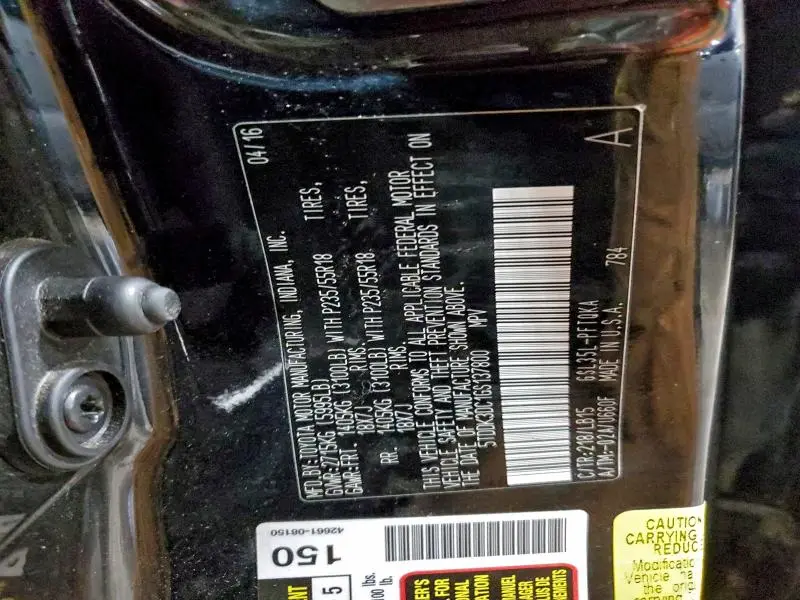 2016 TOYOTA SIENNA XLE  