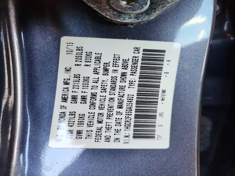 2016 HONDA ACCORD EXL  