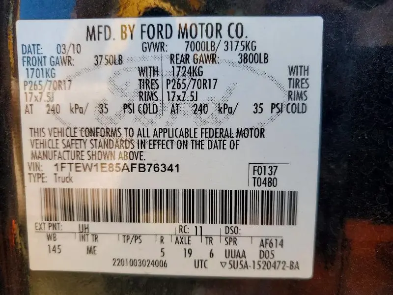 2010 FORD F150 SUPERCREW  