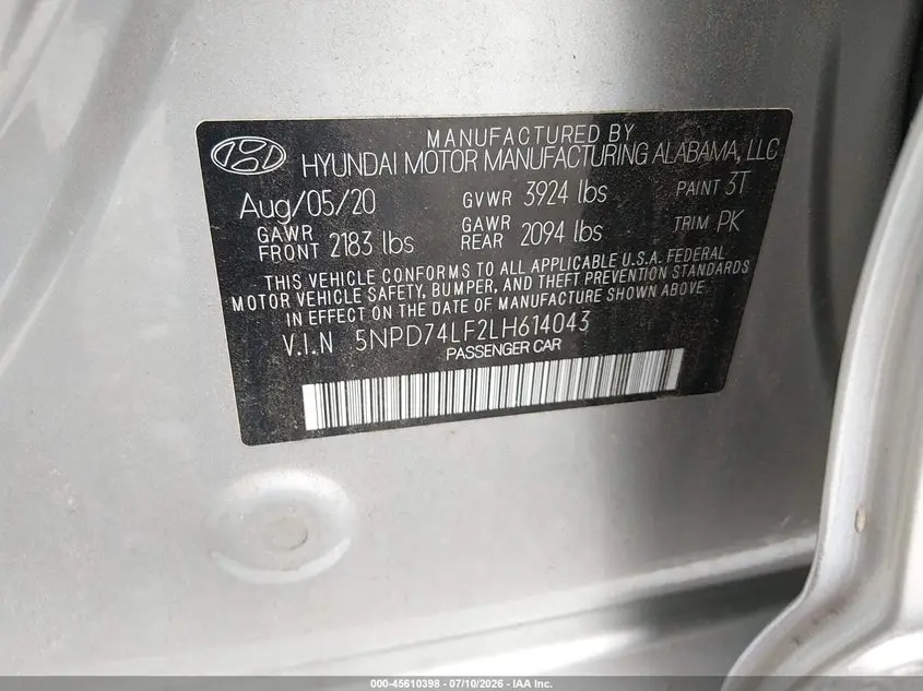 2020 HYUNDAI ELANTRA SE