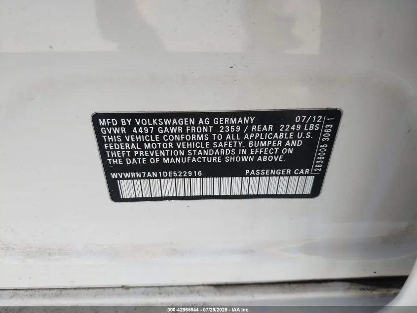 2013 VOLKSWAGEN CC 2.0T LUX