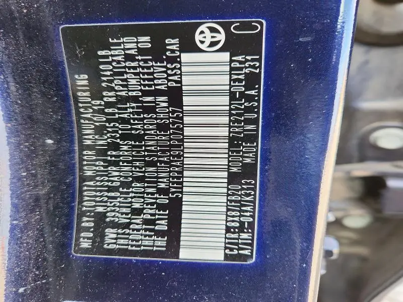 2020 TOYOTA COROLLA LE  