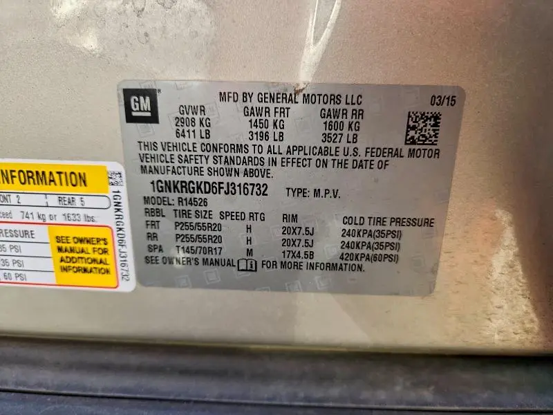 2015 CHEVROLET TRAVERSE LT  