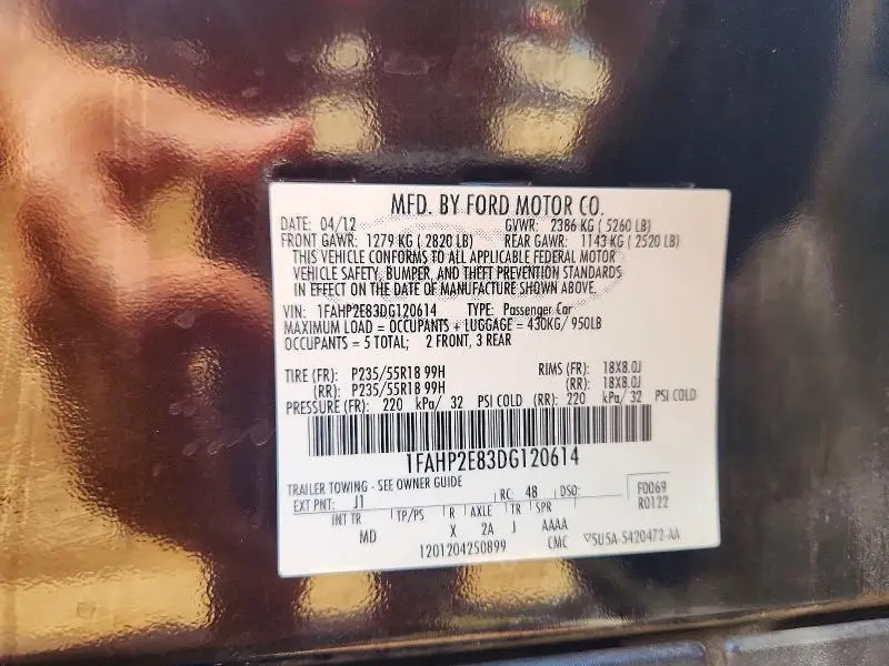 2013 FORD TAURUS SEL  