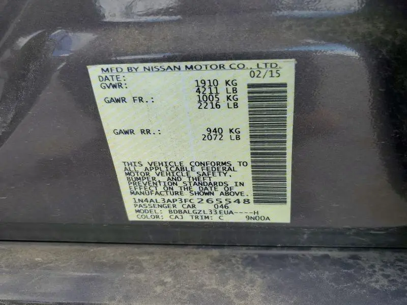 2015 NISSAN ALTIMA 2.5 S  