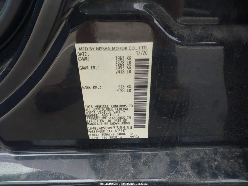 2021 NISSAN ALTIMA SV FWD