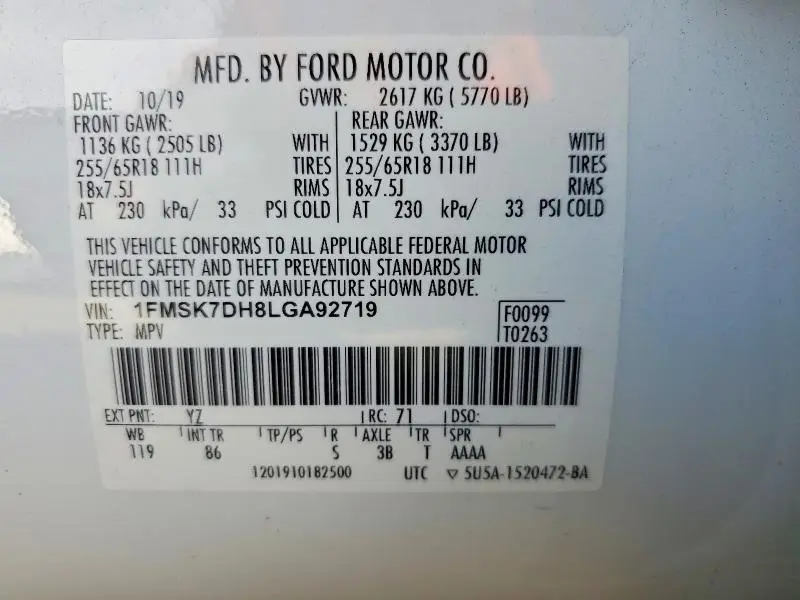 2020 FORD EXPLORER XLT  