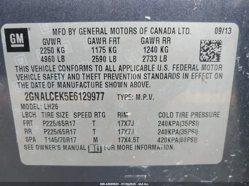2014 CHEVROLET EQUINOX 2LT