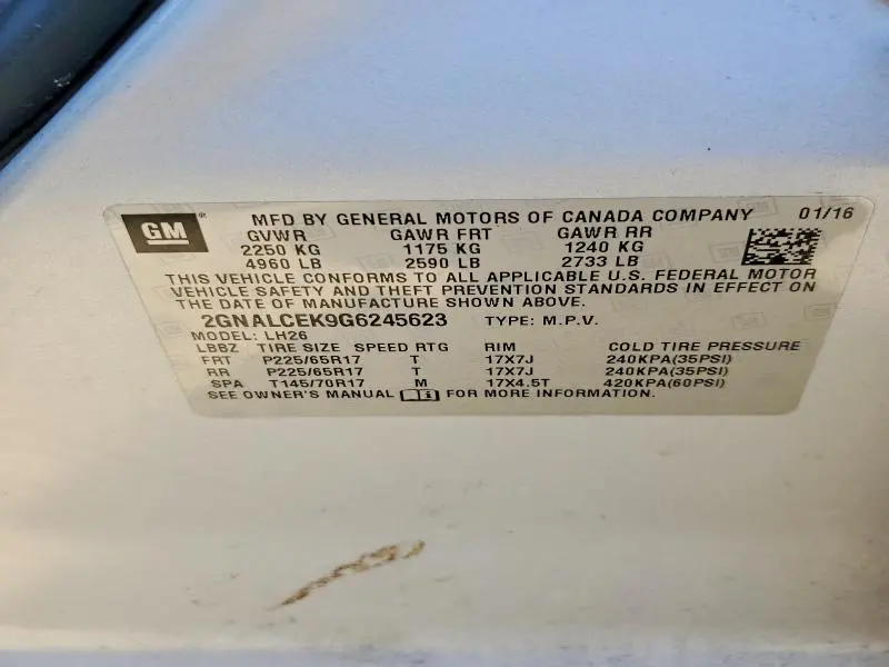 2016 CHEVROLET EQUINOX LT  