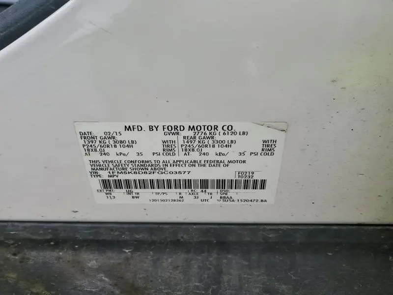 2015 FORD EXPLORER XLT  