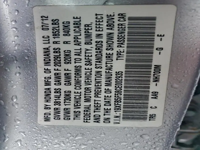 2012 HONDA CIVIC NATURAL GAS  