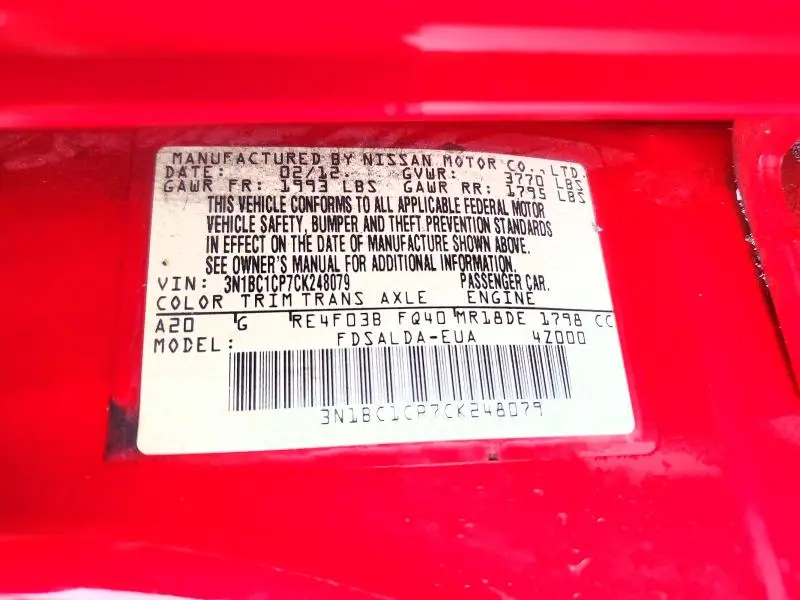 2012 NISSAN VERSA 1.8 S  