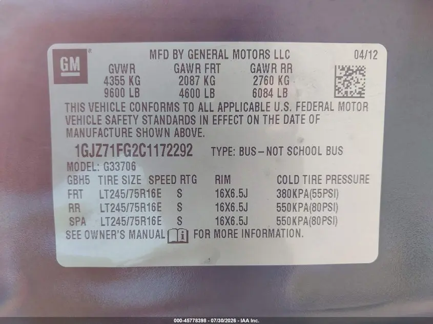 2012 GMC SAVANA 3500 LT