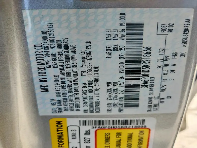 2019 FORD FUSION SE  