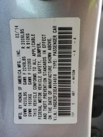 2014 HONDA ACCORD LX  