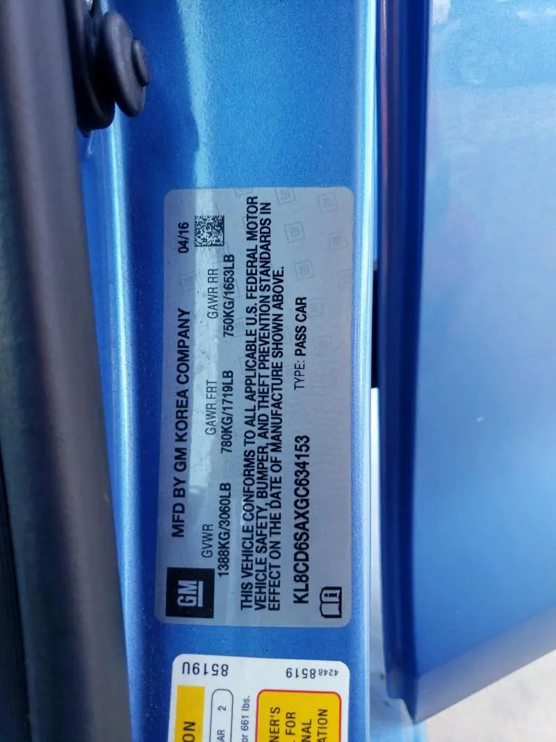 2016 CHEVROLET SPARK 1LT  