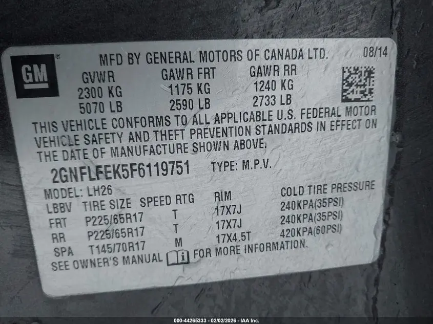 2015 CHEVROLET EQUINOX 1LT