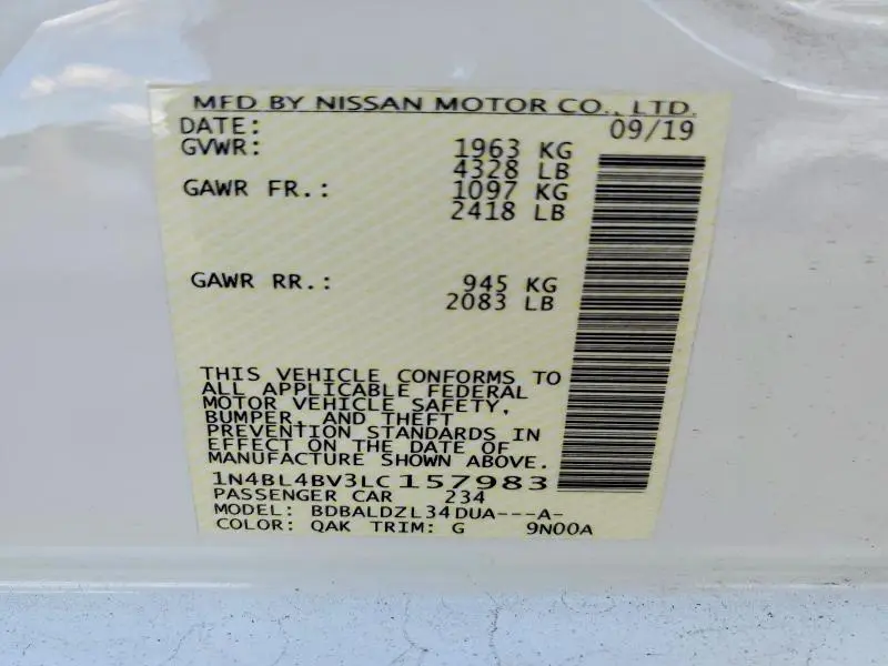 2020 NISSAN ALTIMA 2.5 S  