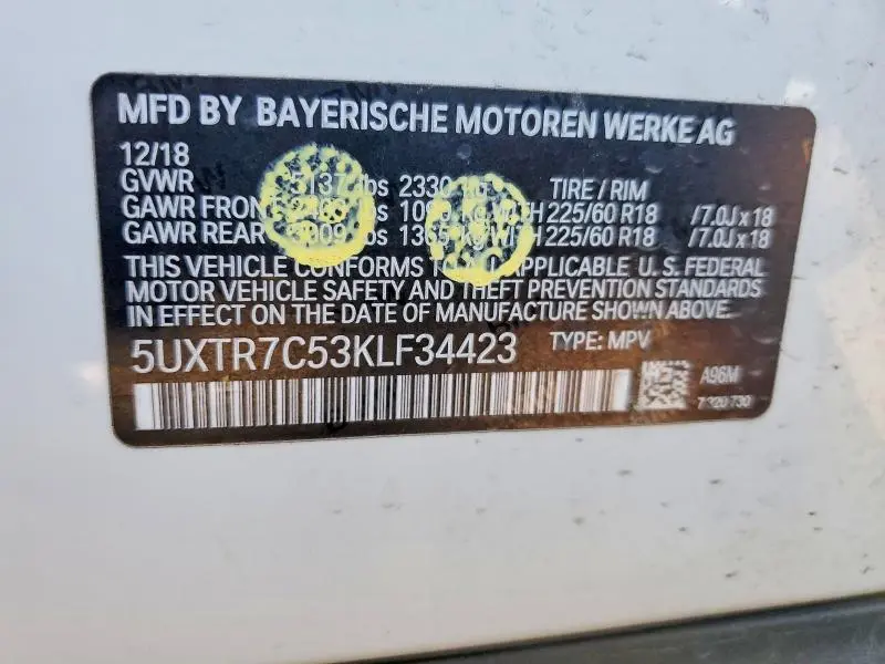 2019 BMW X3 SDRIVE30I  