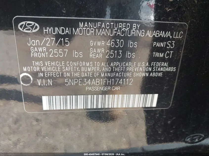 2015 HYUNDAI SONATA LIMITED 2.0T