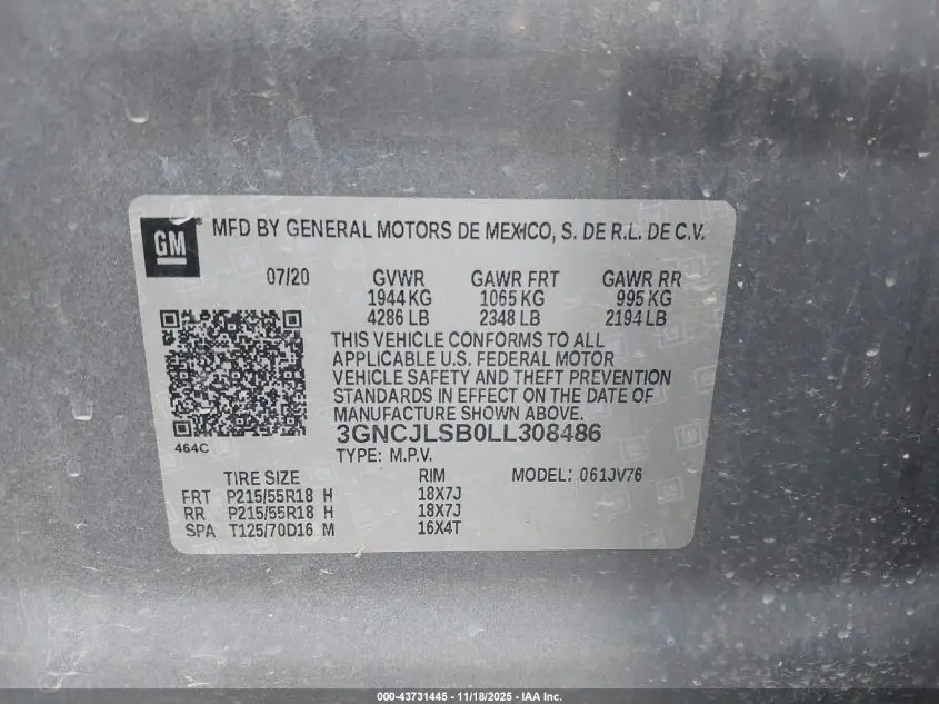 2020 CHEVROLET TRAX FWD LT