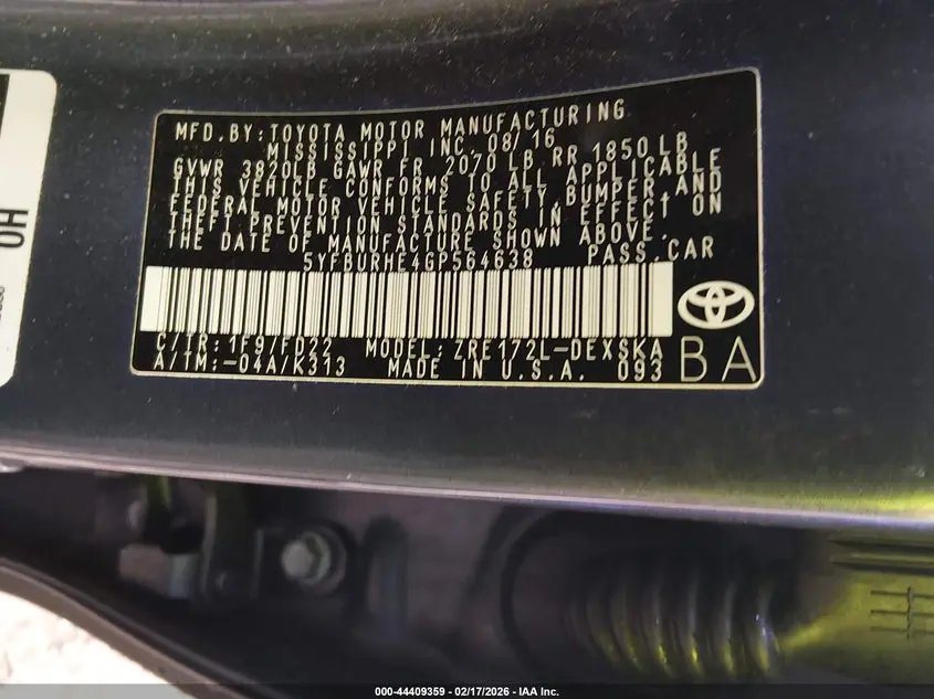 2016 TOYOTA COROLLA S PLUS