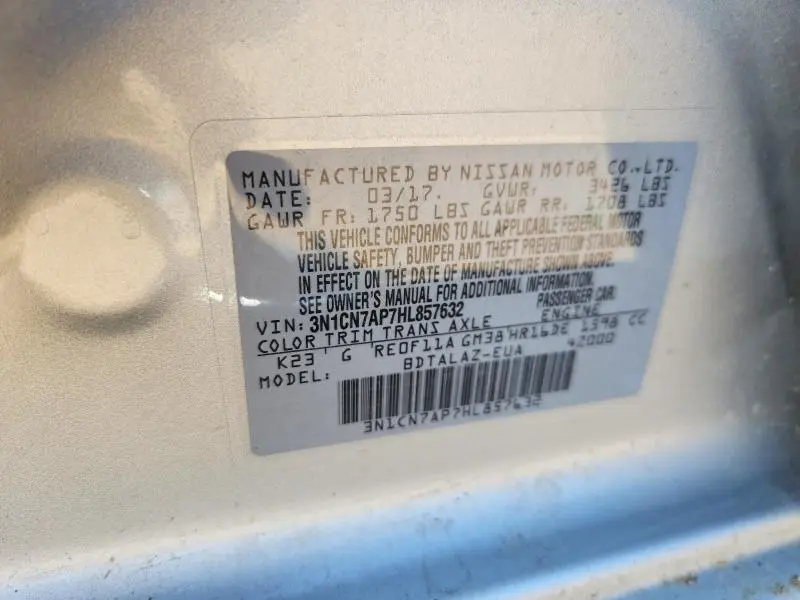 2017 NISSAN VERSA 1.6 S PLUS  