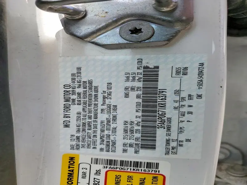 2019 FORD FUSION S  