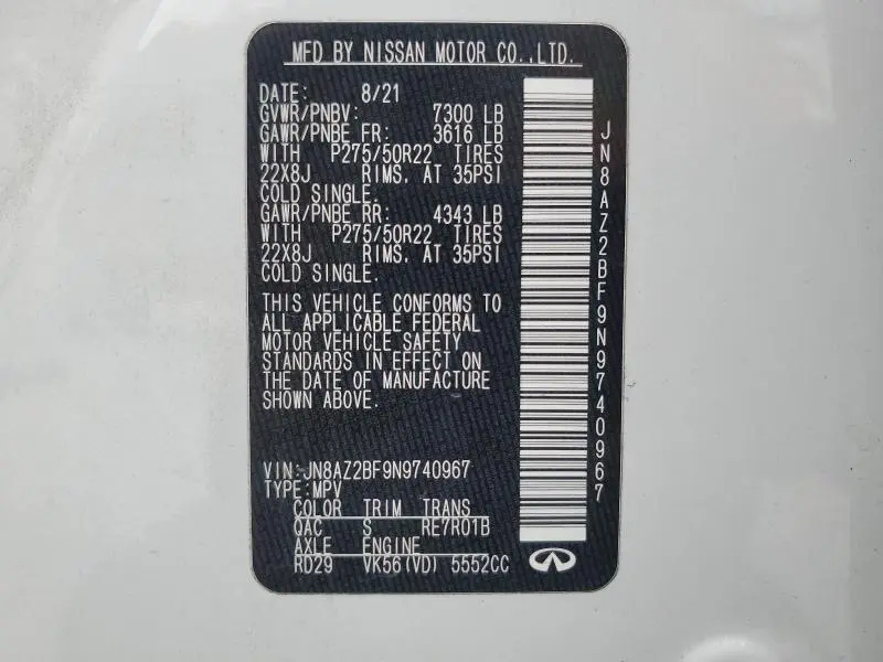 2022 INFINITI QX80 SENSORY  