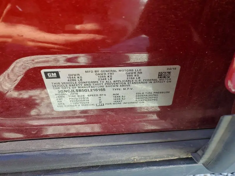 2016 CHEVROLET TRAX 1LT  