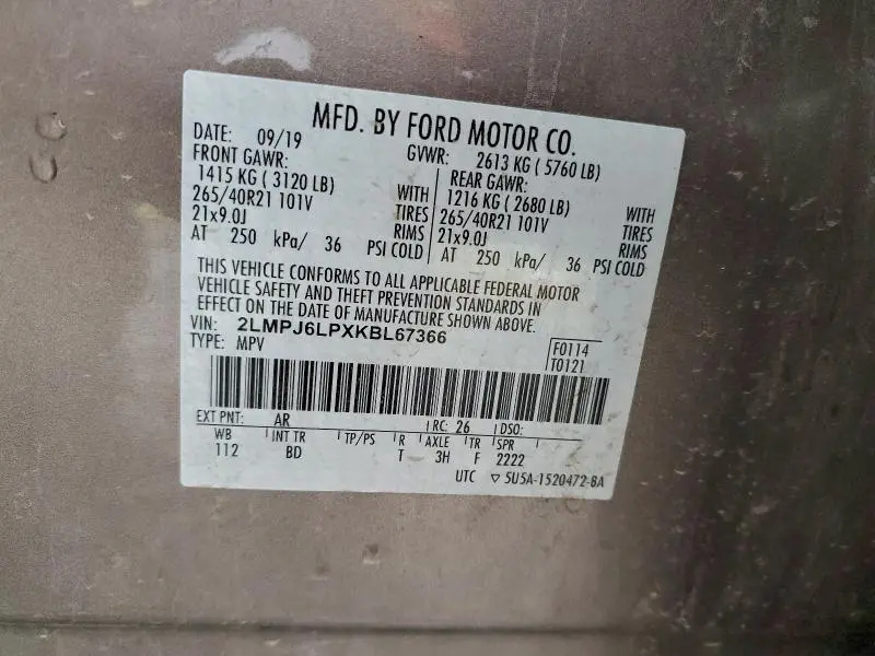 2019 LINCOLN NAUTILUS RESERVE  