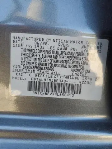 2022 NISSAN VERSA SR