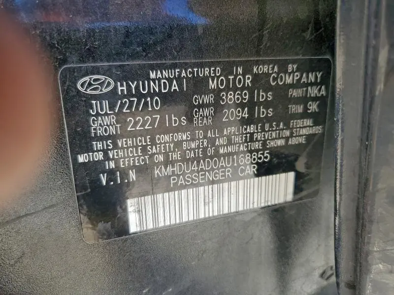 2010 HYUNDAI ELANTRA BLUE  