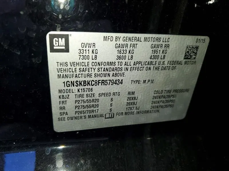 2015 CHEVROLET TAHOE K1500 LT  