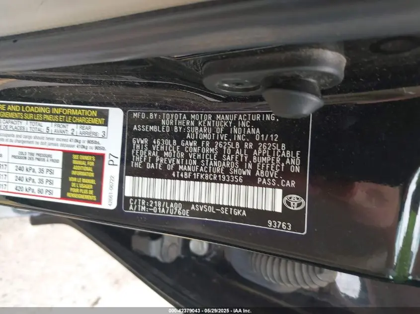2012 TOYOTA CAMRY XLE