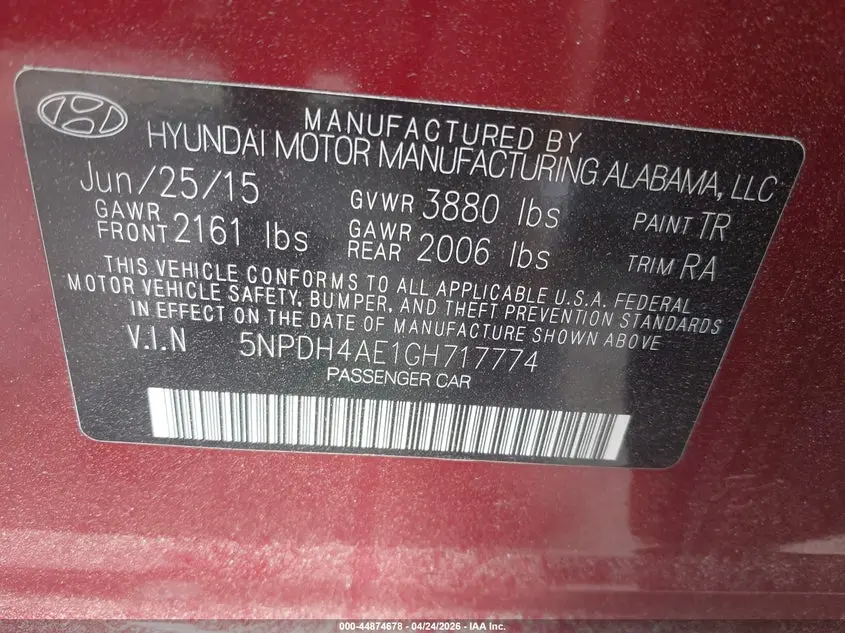 2016 HYUNDAI ELANTRA SE