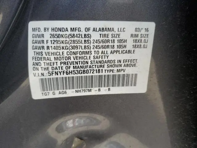 2016 HONDA PILOT EXL