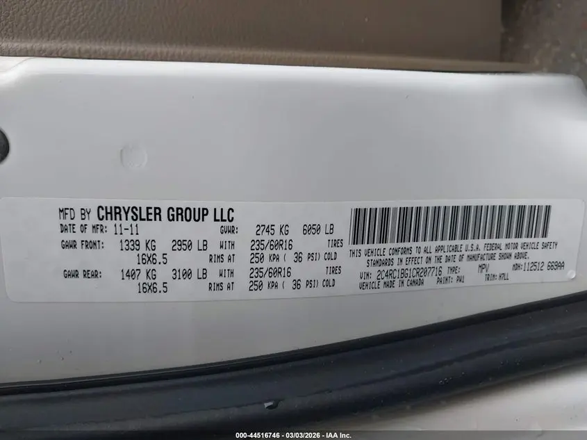 2012 CHRYSLER TOWN & COUNTRY TOURING