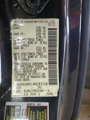 2012 NISSAN FRONTIER SV  