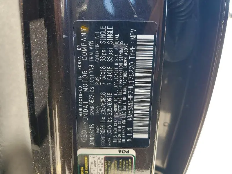 2017 HYUNDAI SANTA FE SE  