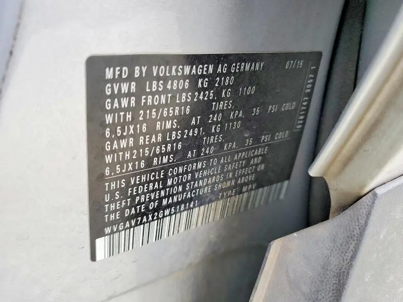 2016 VOLKSWAGEN TIGUAN S  